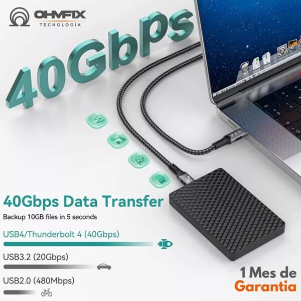 Cable De Extensión USB Tipo C Macho A Hembra Thunderbolt 4 - Imagen 2